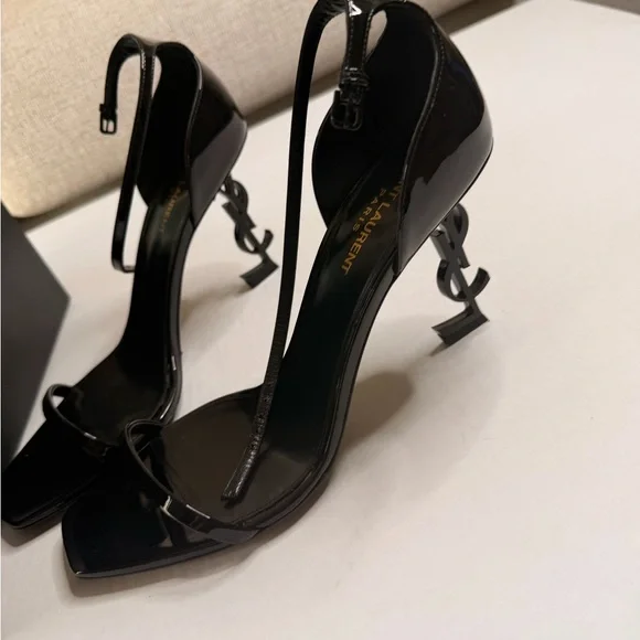 Saint Laurent Black Patent Leather Square-Toe Ankle-Strap Heels | Size 40 - Picture 2 of 14